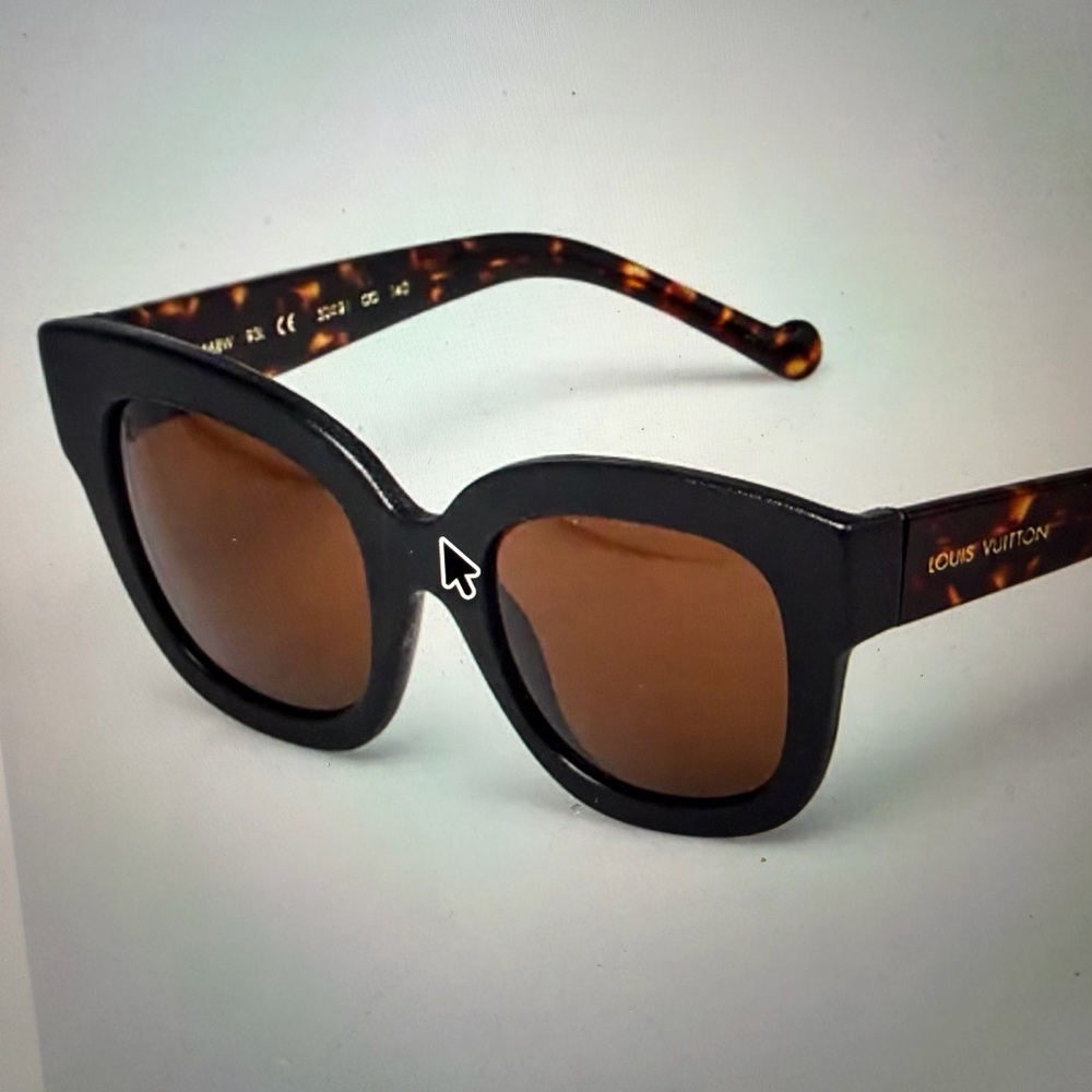 Louis Vuitton Audry Black Leather Frame Brown Lens Women's Sunglasses.